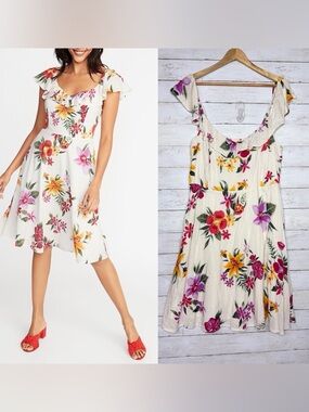 Old Navy Cream White Floral Print Sun Dress Size XL